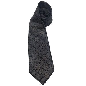 Vintage 100% Silk Gianfranco Ferre Geometric Navy Gold Blue Patterned Neck Tie